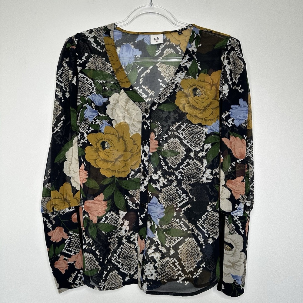 Cabi Sheer Snake Print Charmer Blouse Floral Bloomcore 3762‎ Size M